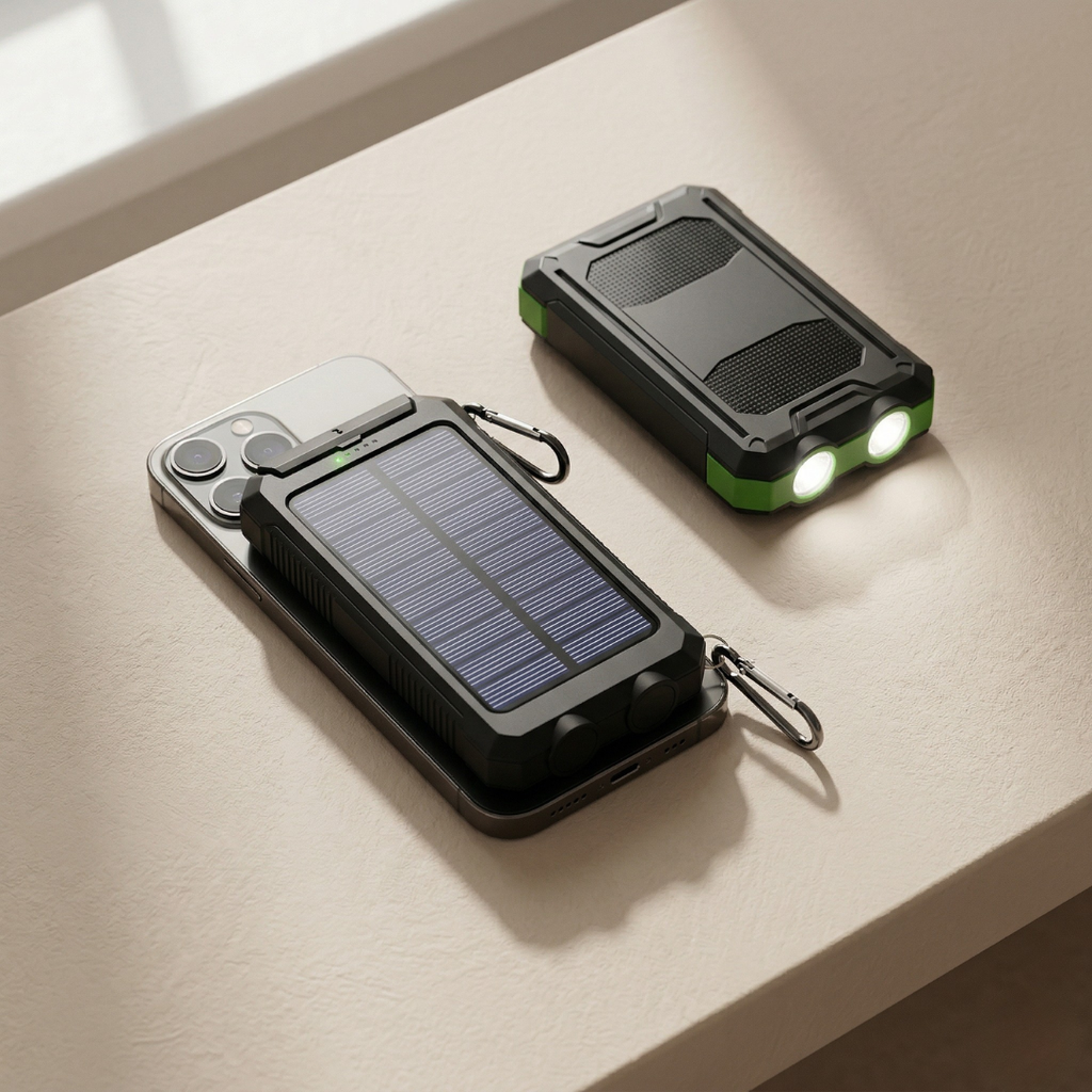 Solcelledrevet powerbank med LED-lys bærbar oplader til daglig brug | Temsk