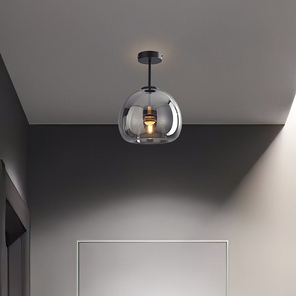 Retro bernsteinfarbene Glas-Pendelleuchte mit Blasenglas-Schirm | Temsk