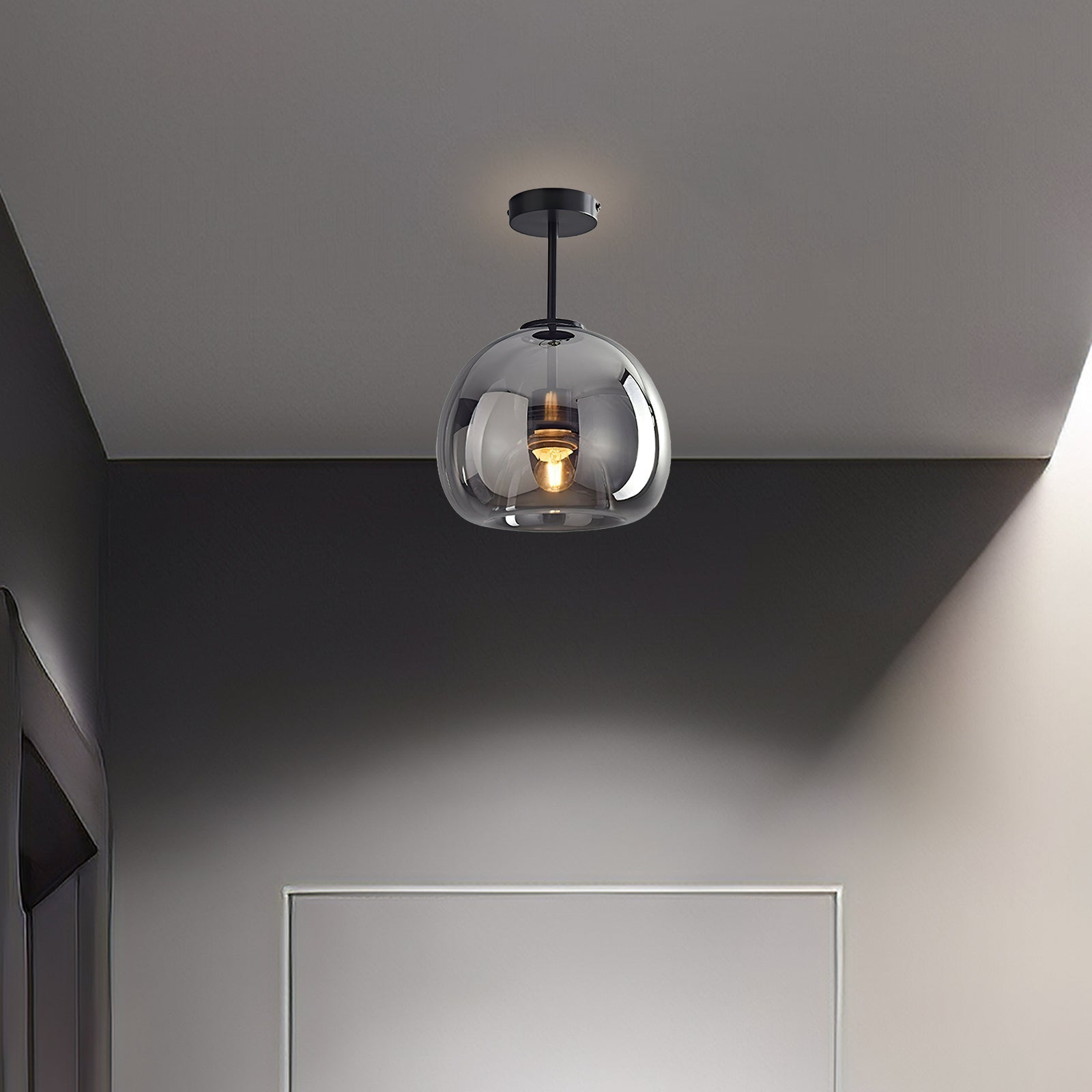 Retro bernsteinfarbene Glas-Pendelleuchte mit Blasenglas-Schirm | Temsk