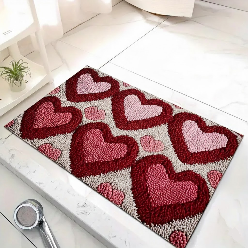 Cozy Entrance Doormat With Heart Pattern And Durable Polyester | Temsk