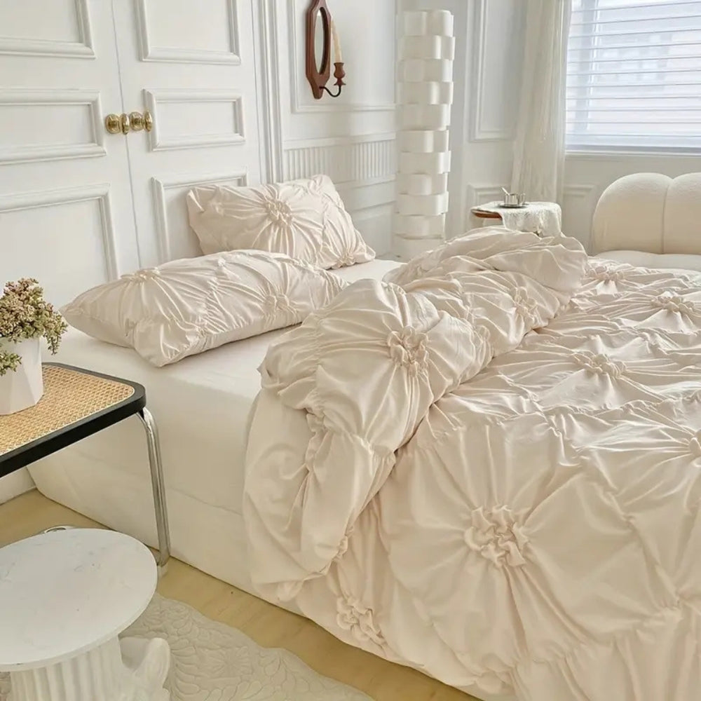 Floral Pleated Quilt Cover Set for Bedroom Bedding | Temsk