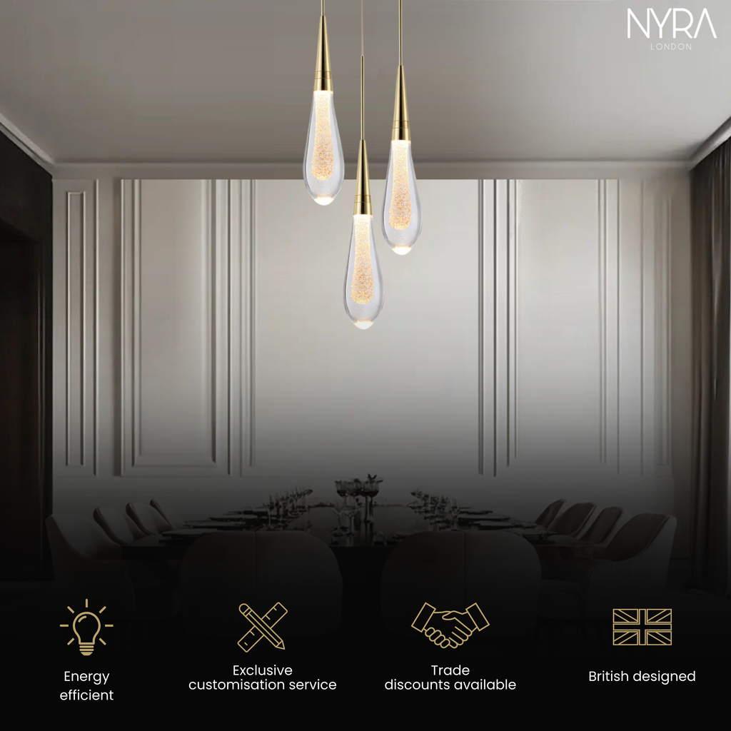 Auric Golden Droplet Pendant Lights with Crystal Finish | Temsk