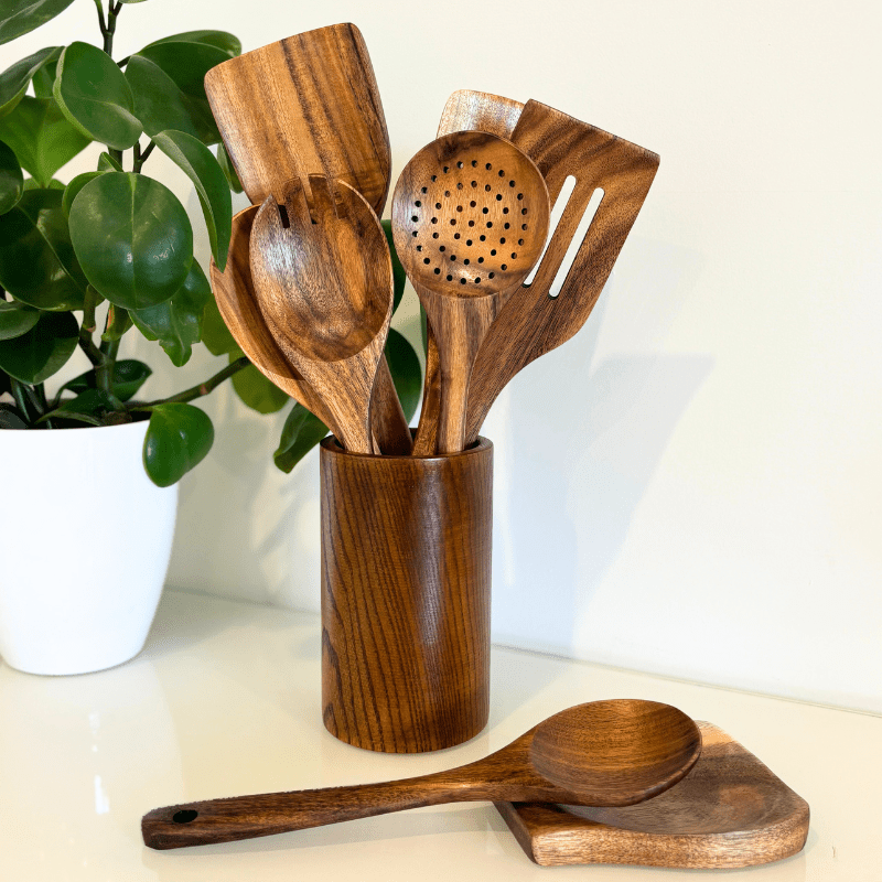 EverLeaf Sustainable Wooden Cooking Utensil Set For Everyday Kitchen Use | Temsk