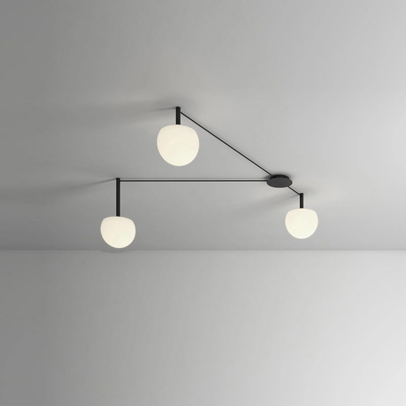 Adjustable Glass Globe Ceiling Lamp With White Metal Frame for Modern Living Room | Temsk