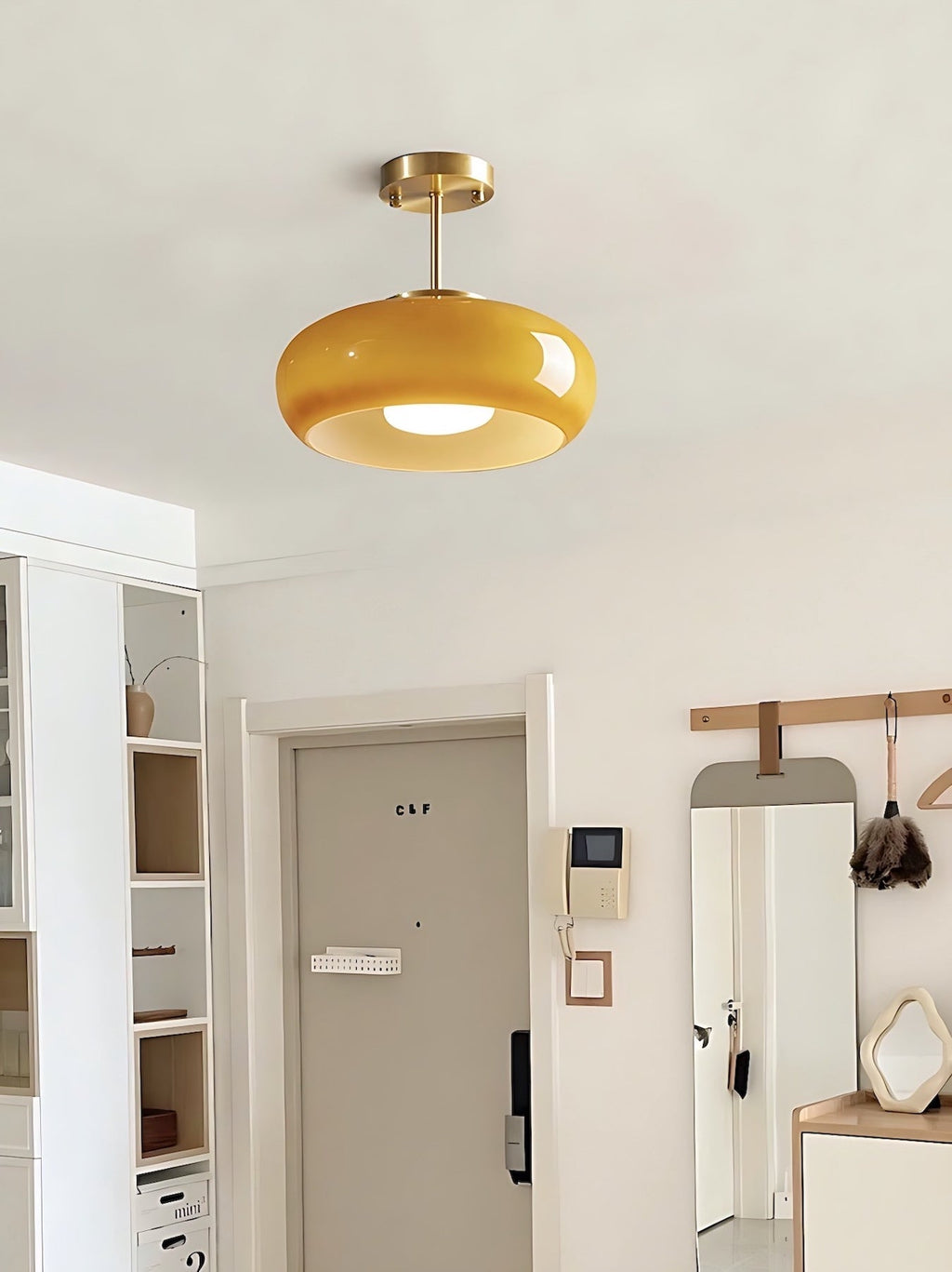 Bauhaus Glass Disk Ceiling Light In Brass Or Chrome Finish, Orange-Yellow Or White Glass | Temsk