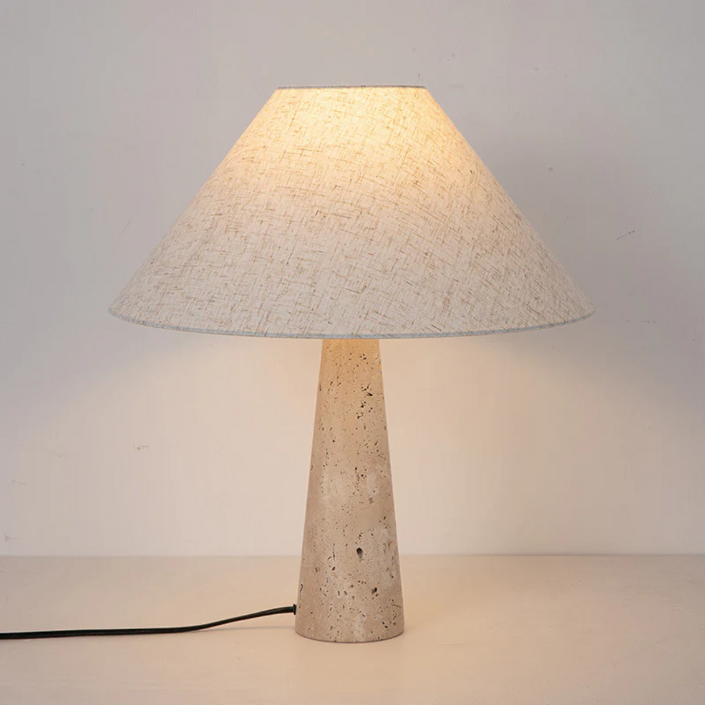 Aurelia Travertine Table Lamp With Soft Fabric Shade | Temsk