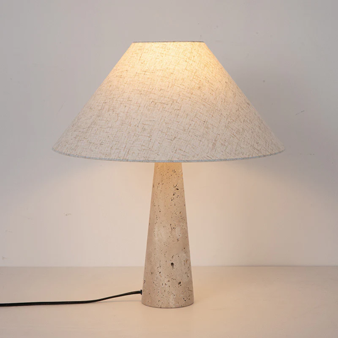 Aurelia Travertine Table Lamp With Soft Fabric Shade | Temsk