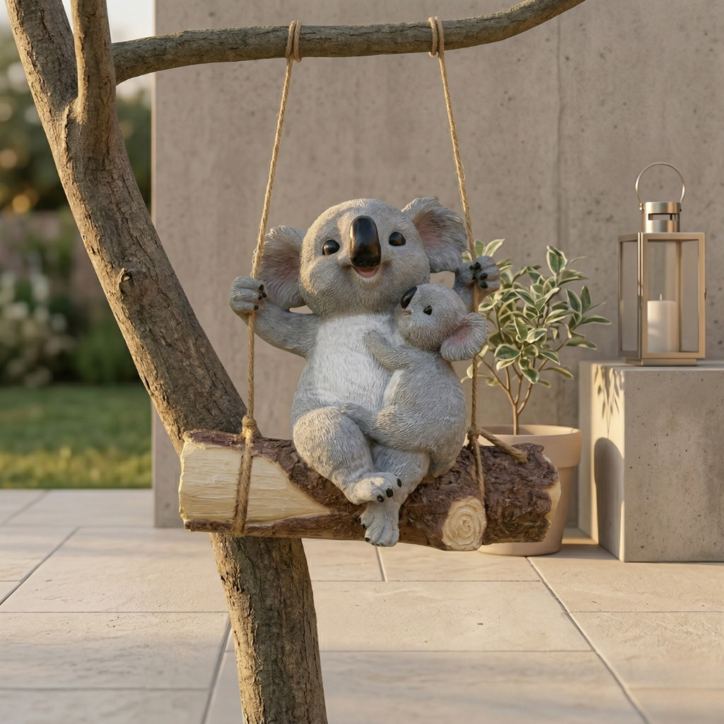 Koala Garden Swing Figurine for Enchanted Outdoor Decor | Temsk