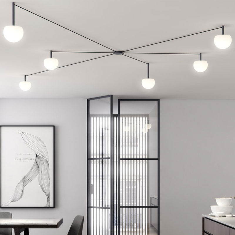 Adjustable Glass Globe Ceiling Lamp With White Metal Frame for Modern Living Room | Temsk