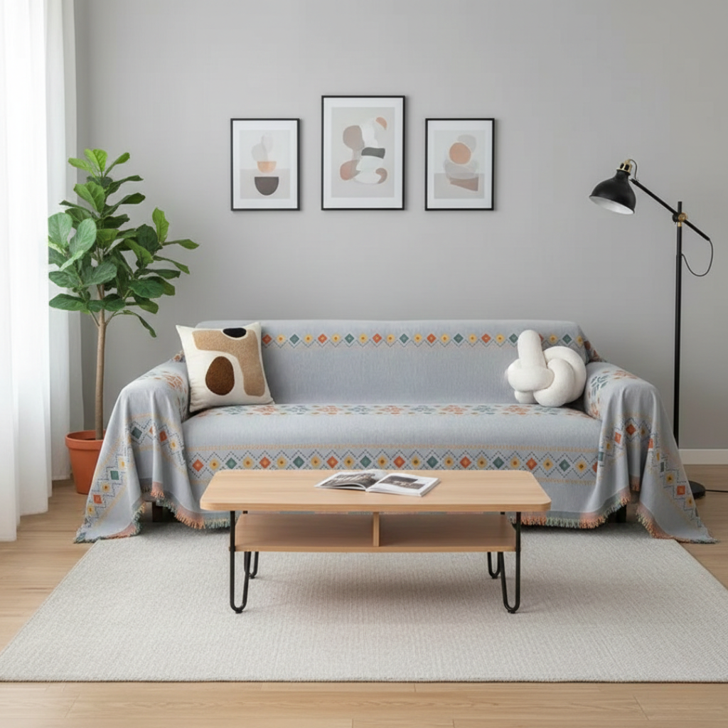 Boho Tassel Sofa Cover For Couch, Bohemian Style Living Room Decor | Temsk