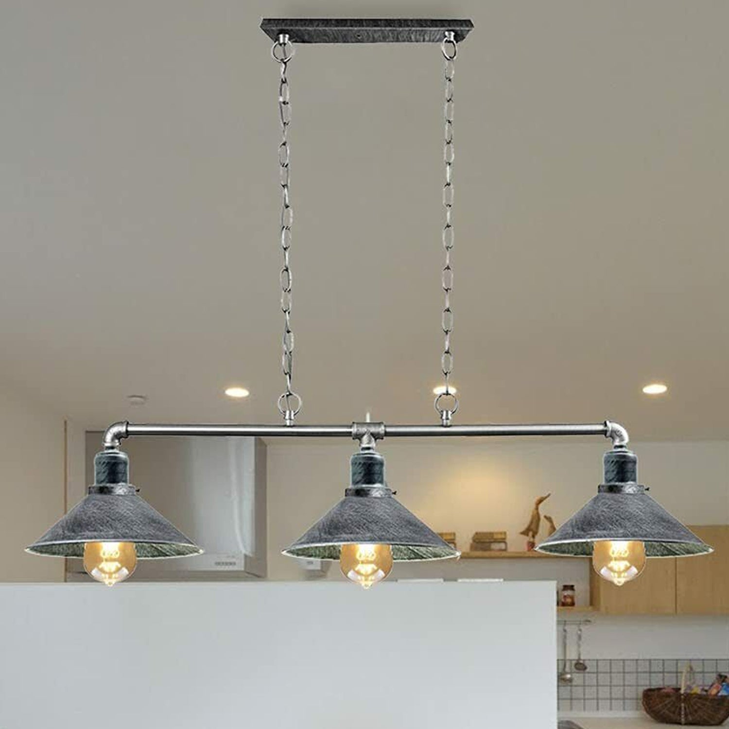 Industriální černá kovová stropní lampa, 3x E27 vintage styl pro jídelnu a kuchyň | Temsk