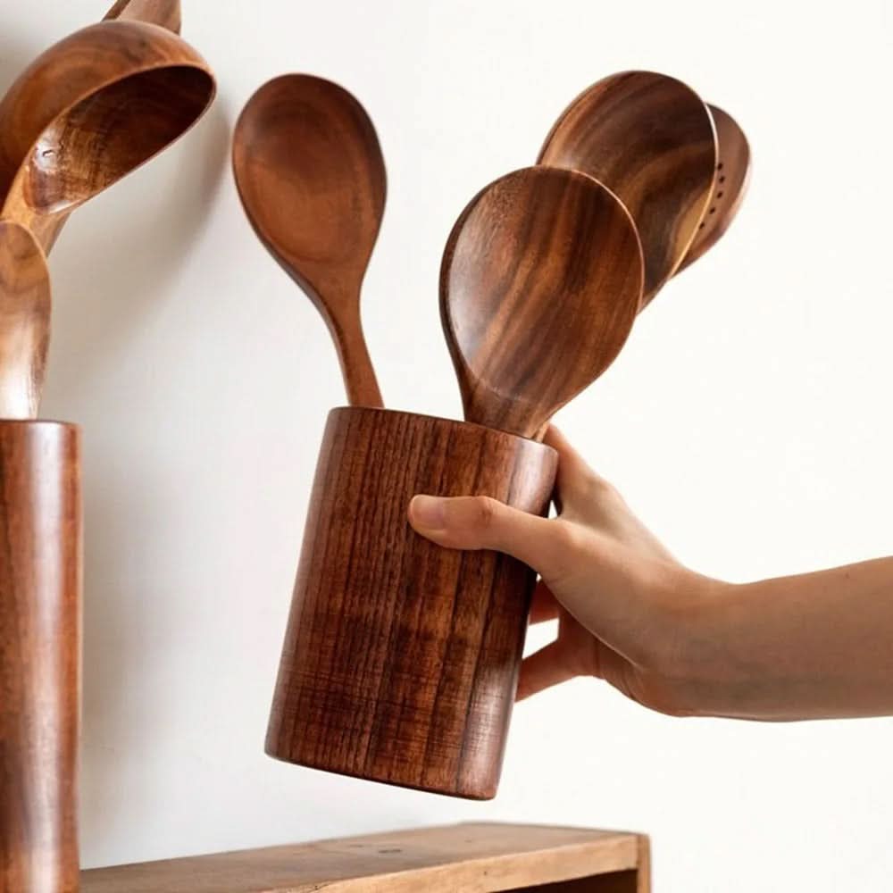 Teak Kitchen Utensil Set For Elegant Cooking In Modern Kitchen | Temsk