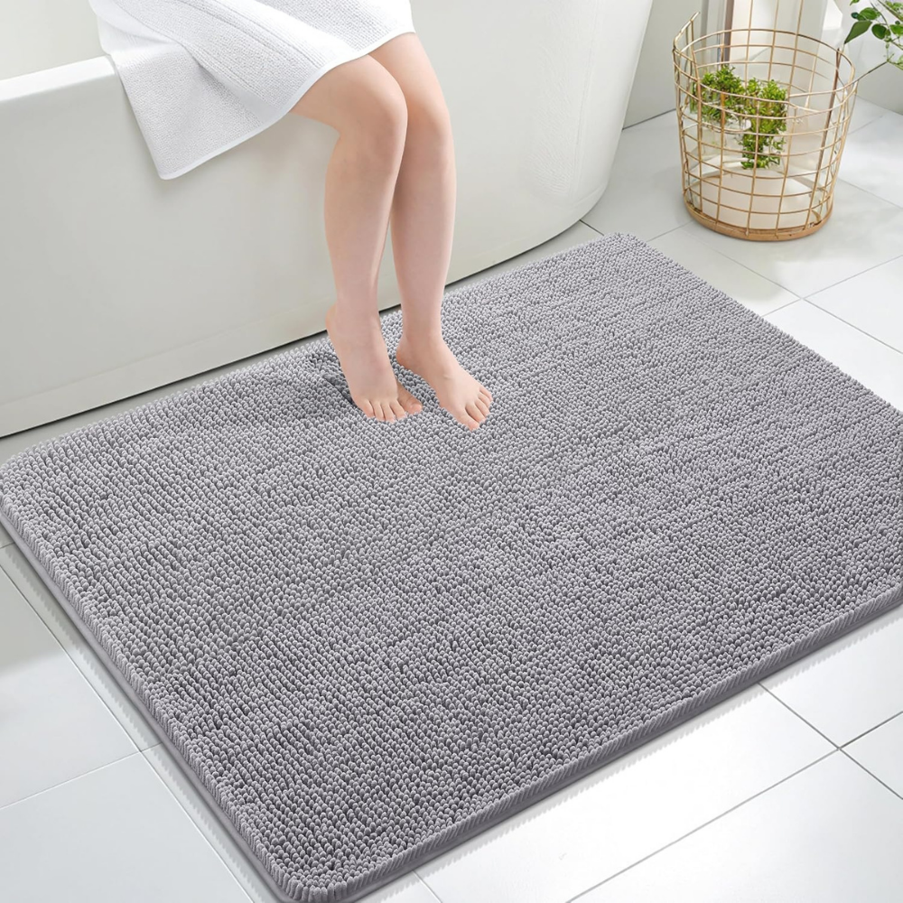 Chenille Bath Rug Absorbent Mat For Bathroom Floor That Stays Put | Temsk