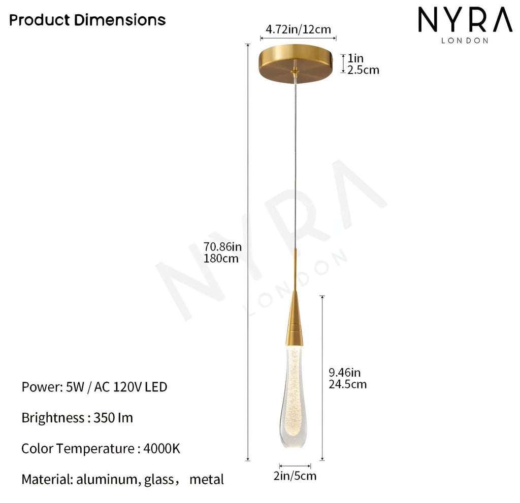 Auric Golden Droplet Pendant Lights with Crystal Finish | Temsk