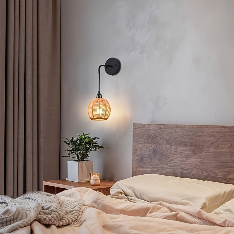 Handgewebte Rattan-Wandleuchte für Schlafzimmer und Wohnzimmer | Temsk