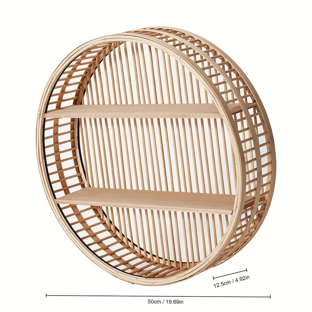 Handgefertigter runder Boho-Bambus-Wandregal-Organizer zur Aufbewahrung | Temsk