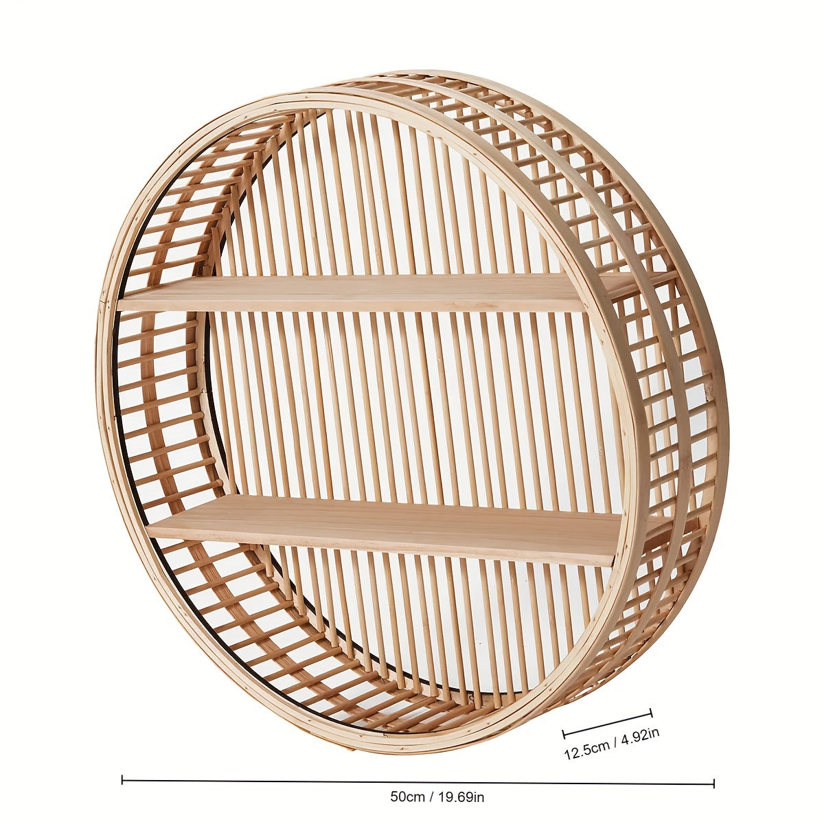 Handgefertigter runder Boho-Bambus-Wandregal-Organizer zur Aufbewahrung | Temsk