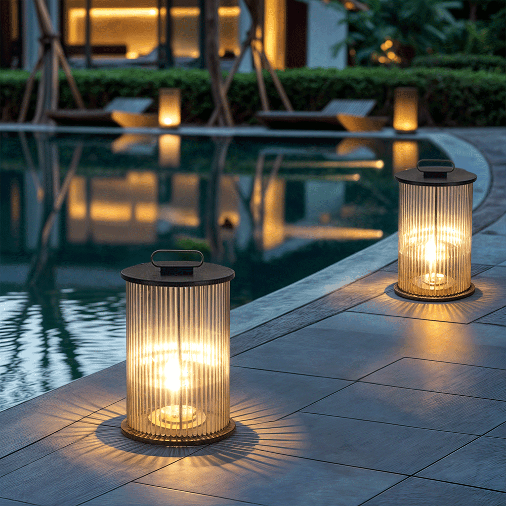 Solmere Ribbed Glass Outdoor Lantern Lamp Waterproof Garden Light | Temsk