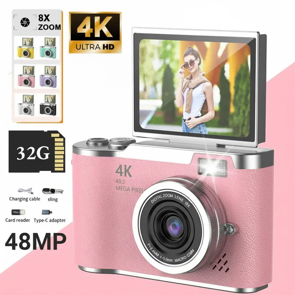4K Flip Screen Digital Camera With 48MP And 8X Zoom For Photos And Video | Temsk