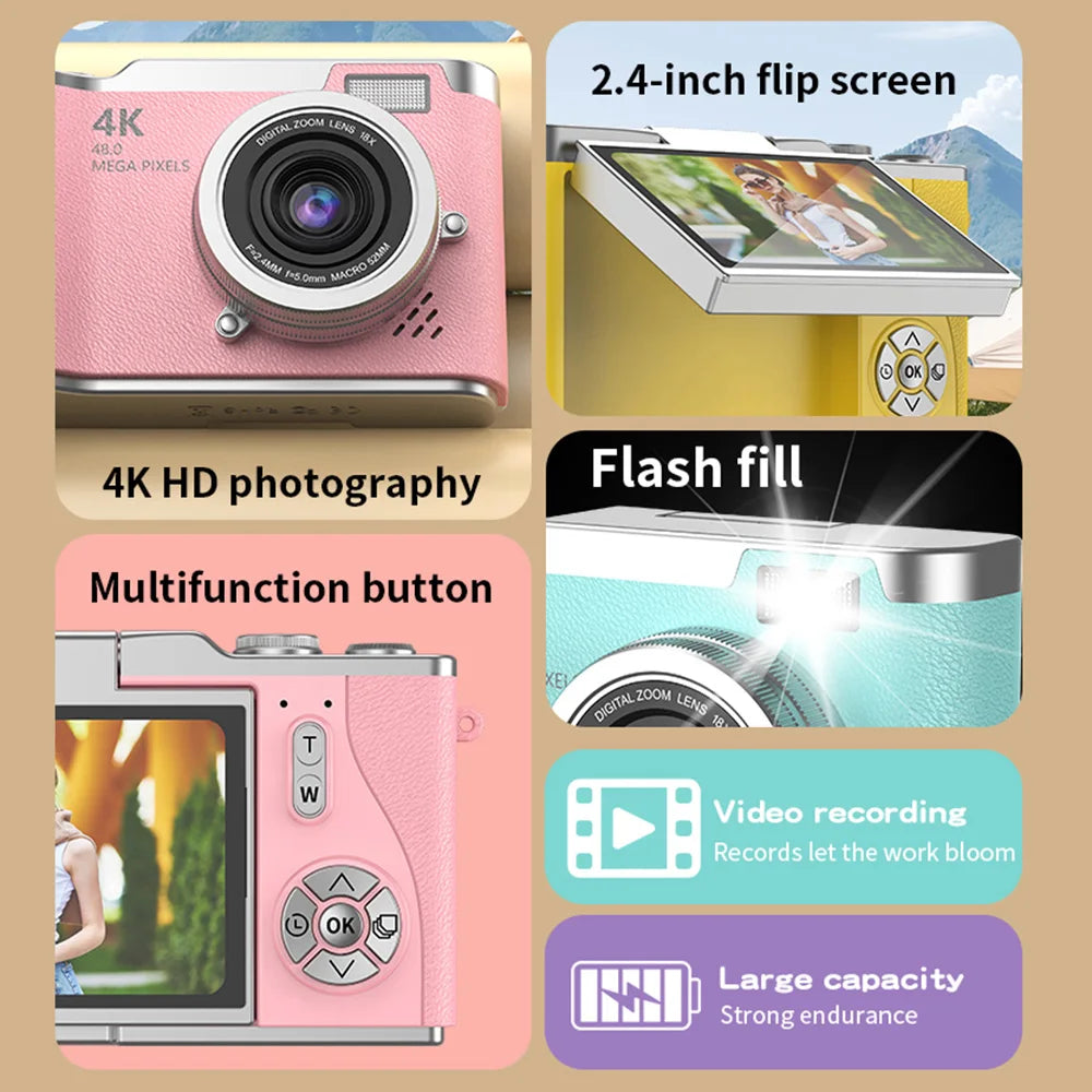 4K-Digitalkamera mit Klappbildschirm, 48MP und 8-fachem Zoom für Fotos und Videos | Temsk
