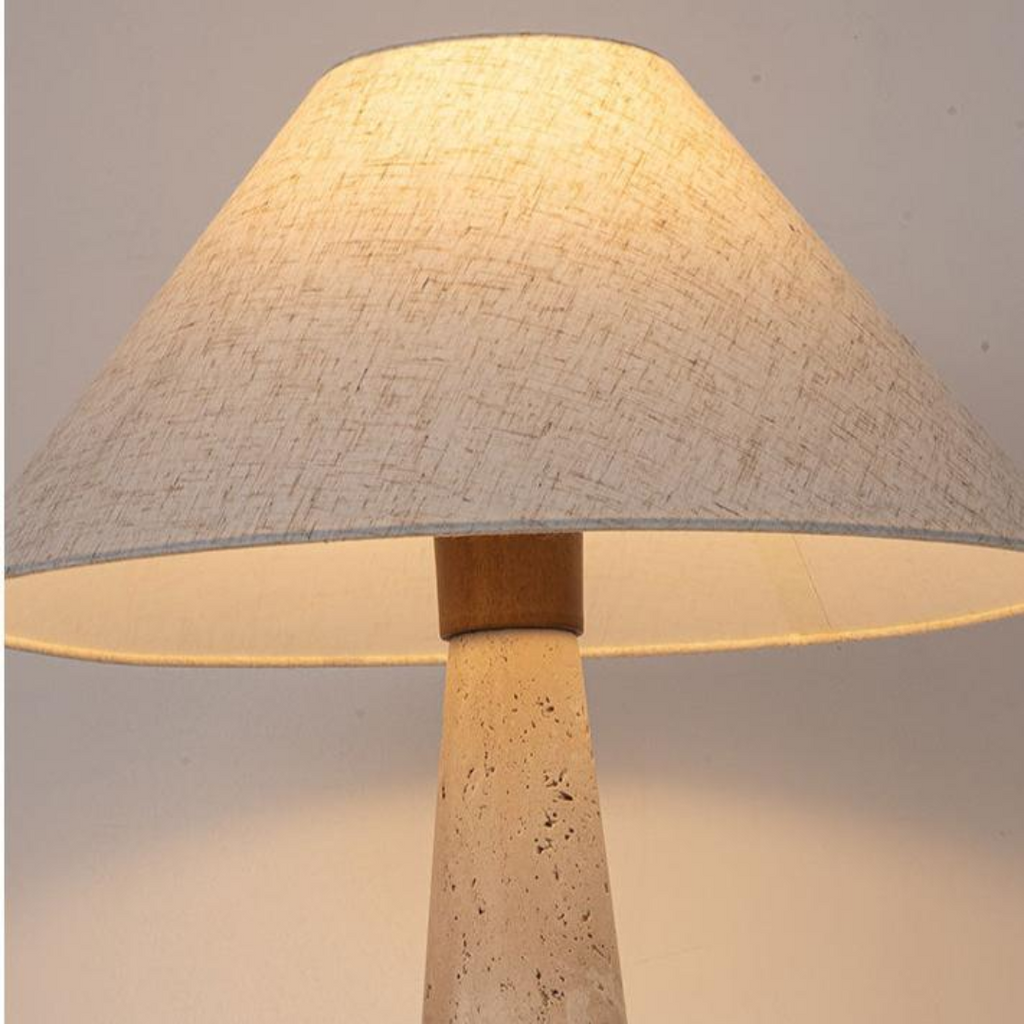 Aurelia Travertine Table Lamp With Soft Fabric Shade | Temsk