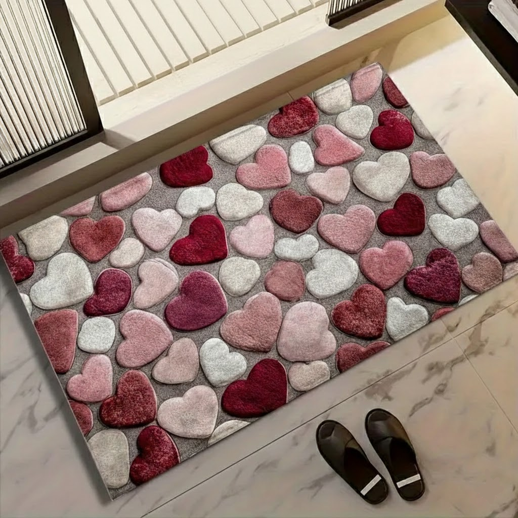 Cozy Entrance Doormat With Heart Pattern And Durable Polyester | Temsk
