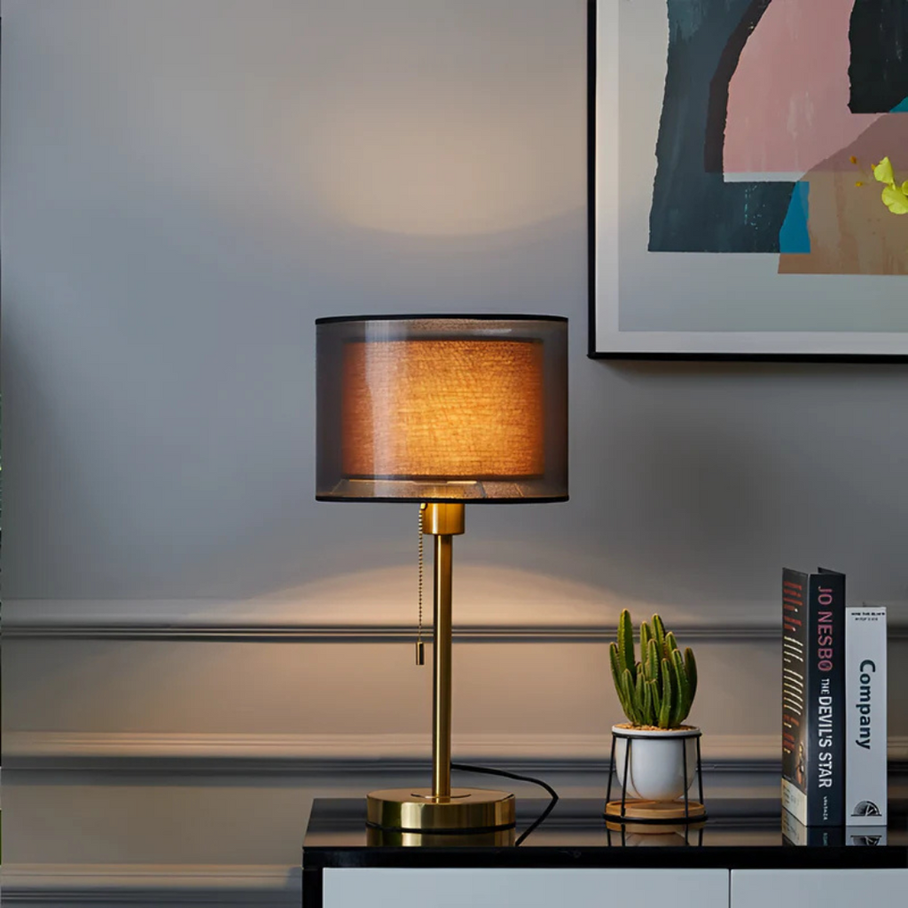 Lumis Tischlampe mit doppellamelligem Stoffschirm im modernen Vintage-Stil | Temsk