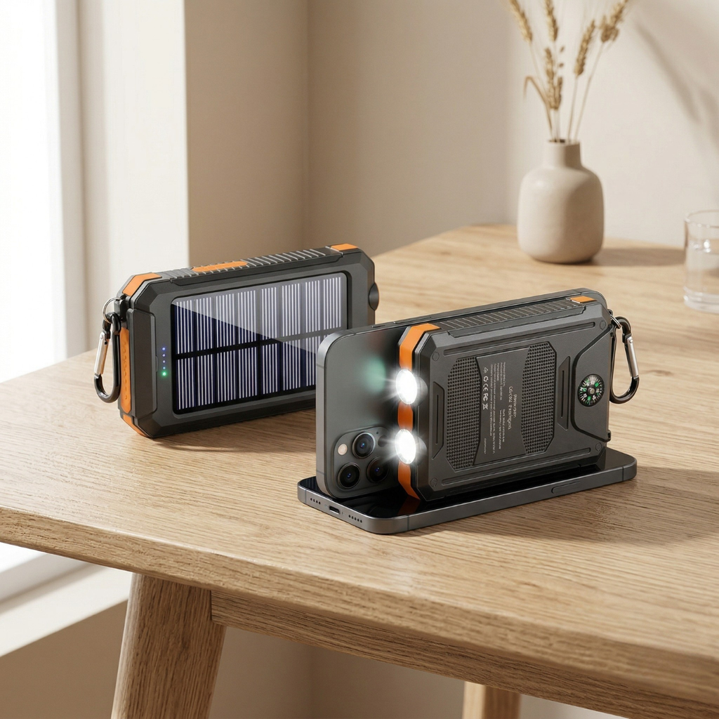 Solcelledrevet powerbank med LED-lys bærbar oplader til daglig brug | Temsk