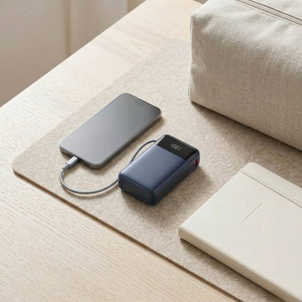 Portable Power Bank With Built-In Cable For Easy On-The-Go Charging | Temsk