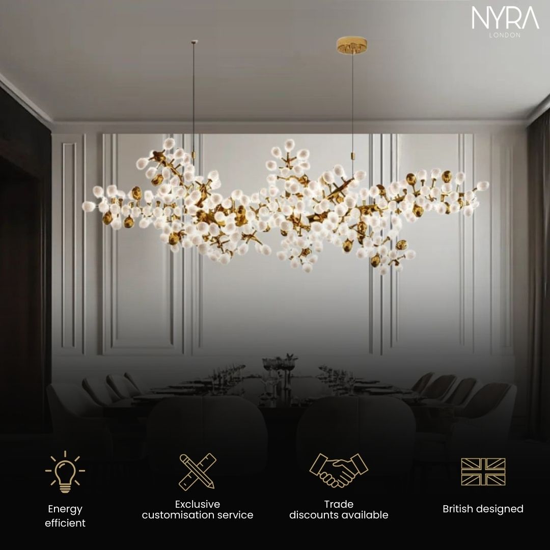 Sylvara Vine Chandelier in French Gold and Raw Copper with White Glass Clusters | Temsk