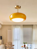 Bauhaus Glass Disk Ceiling Light In Brass Or Chrome Finish, Orange-Yellow Or White Glass | Temsk