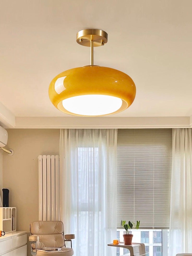 Bauhaus Glass Disk Ceiling Light In Brass Or Chrome Finish, Orange-Yellow Or White Glass | Temsk