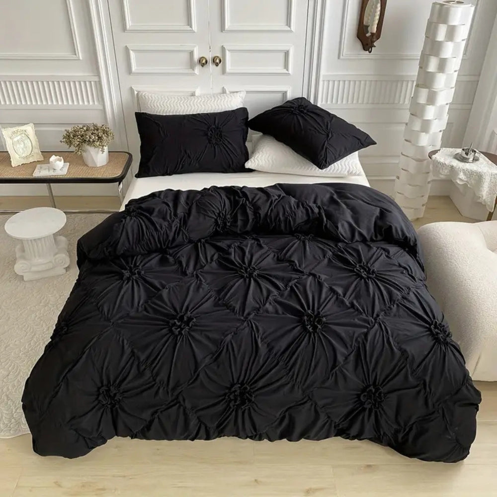 Floral Pleated Quilt Cover Set for Bedroom Bedding | Temsk
