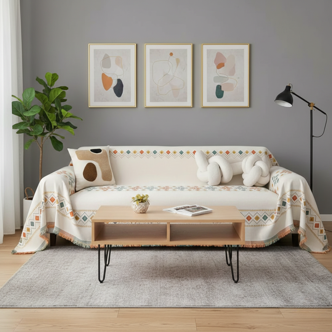 Boho Tassel Sofa Cover For Couch, Bohemian Style Living Room Decor | Temsk