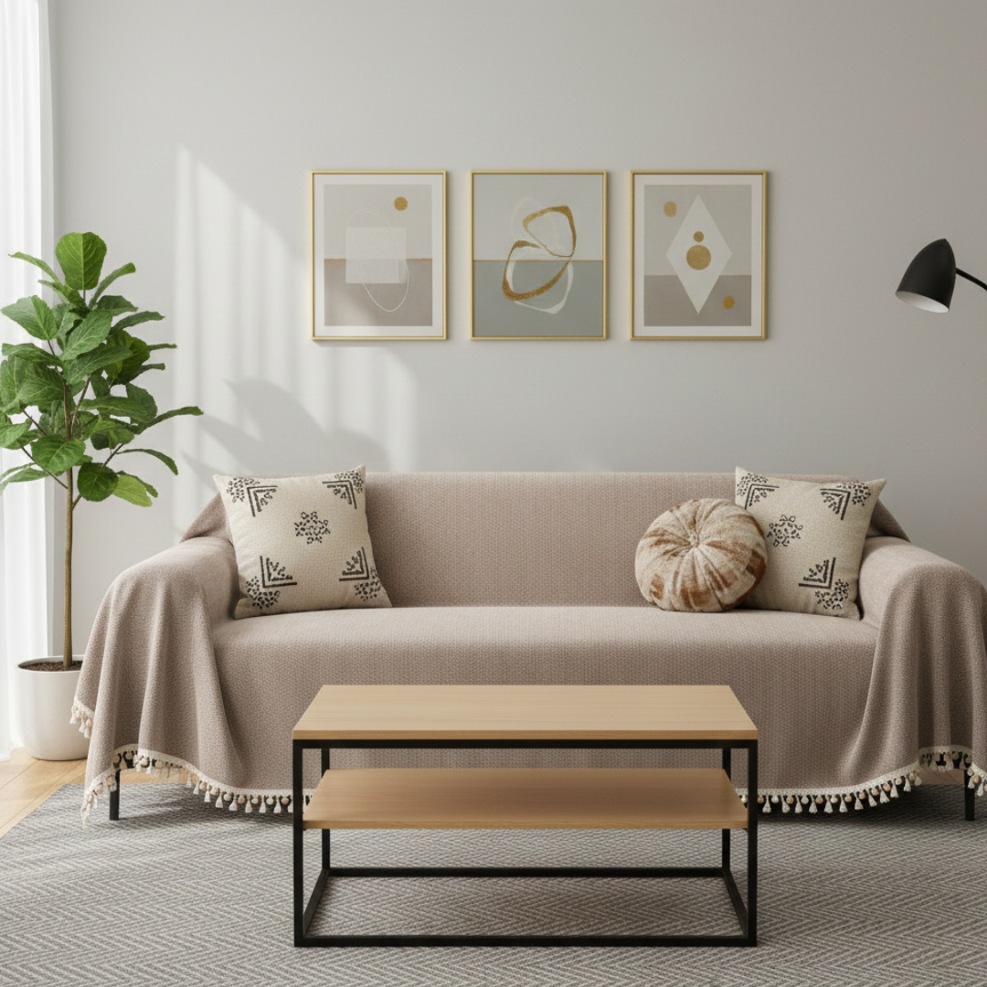 Klasický potah na pohovku s rybí kostí a třásněmi | Temsk