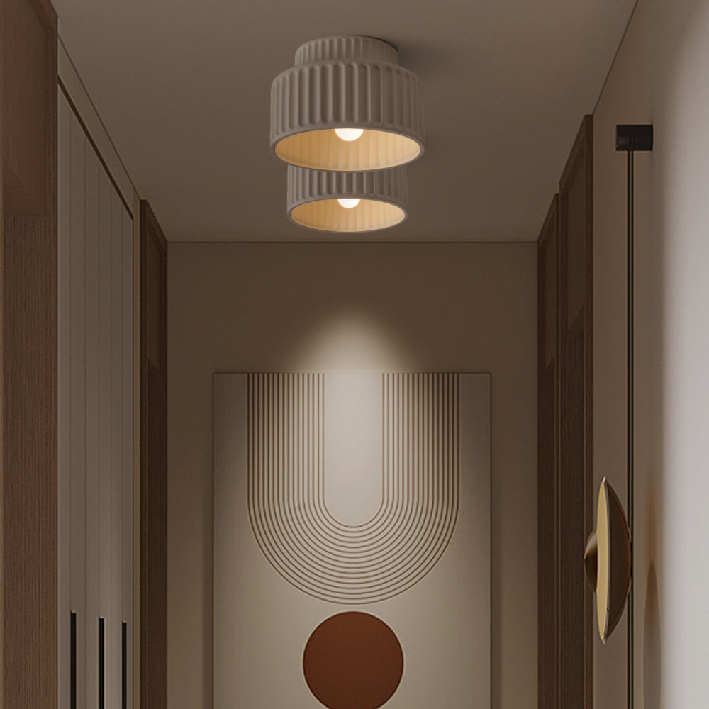 Ribbed Resin Ceiling Light E27 White Compact Retro Design Lamp For Living Room | Temsk