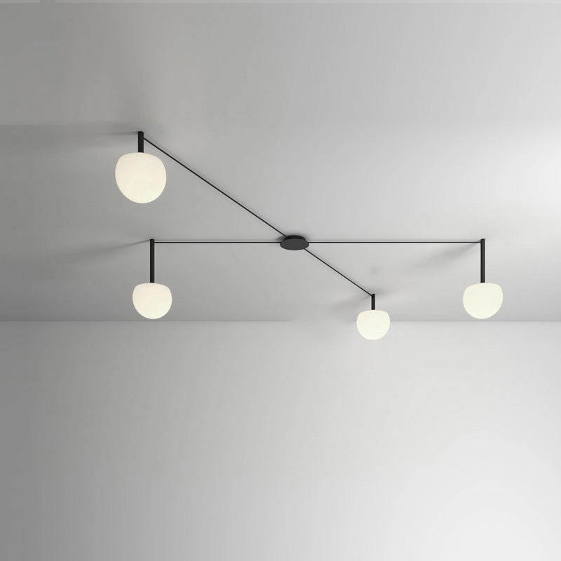 Adjustable Glass Globe Ceiling Lamp With White Metal Frame for Modern Living Room | Temsk
