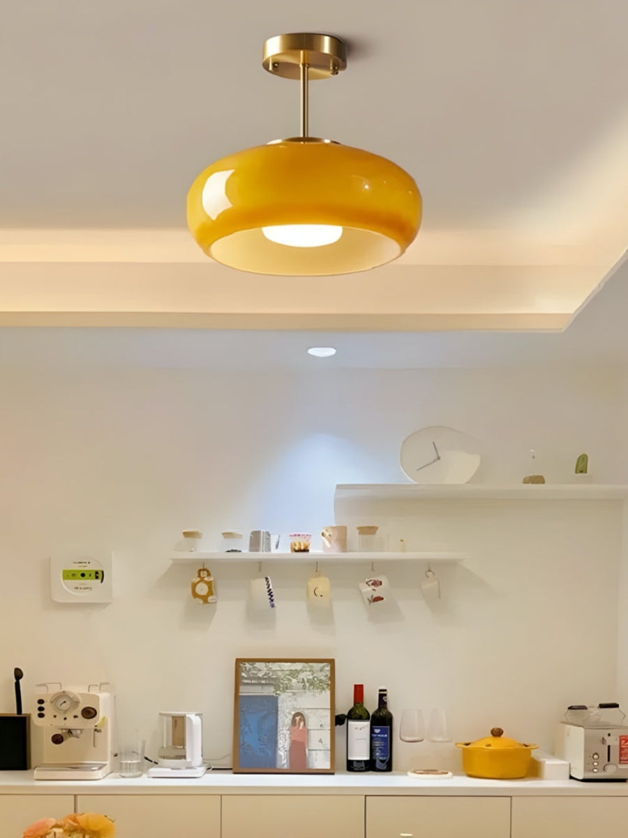 Bauhaus Glass Disk Ceiling Light In Brass Or Chrome Finish, Orange-Yellow Or White Glass | Temsk
