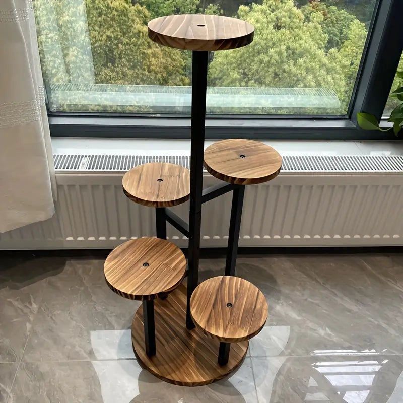Verdura sechsstöckiges rundes Holzpflanzenregal zur Präsentation | Temsk