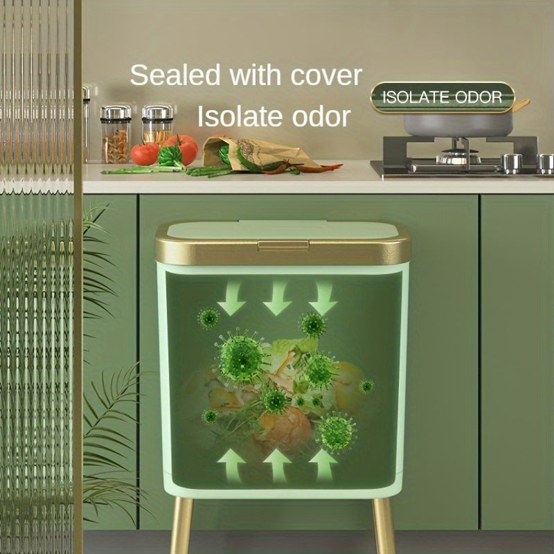15L Odour Sealing Trash Can With Raised Feet For Kitchen, Living Room, Bathroom | Temsk