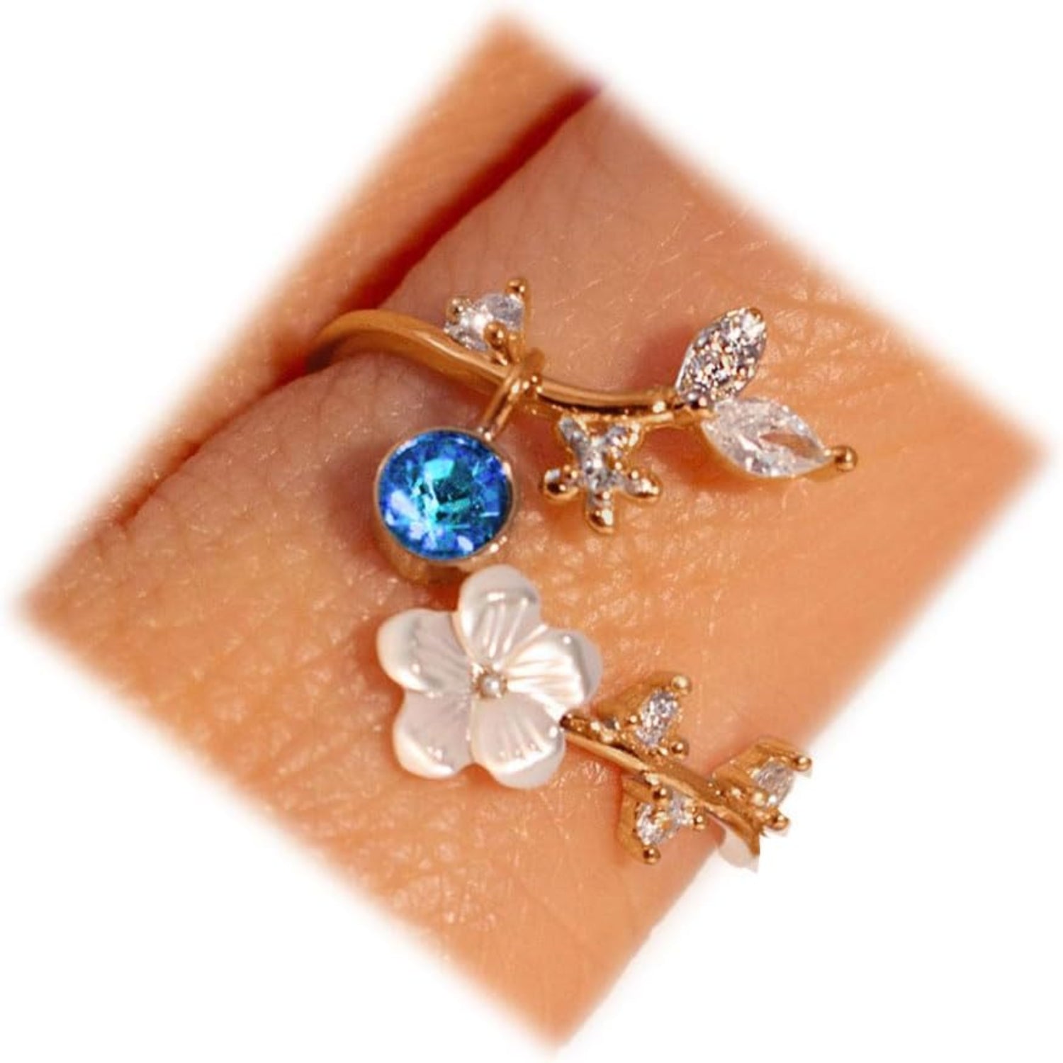 Adjustable Birthstone Flower Ring With Cubic Zirconia Mothers Day Gift | Temsk