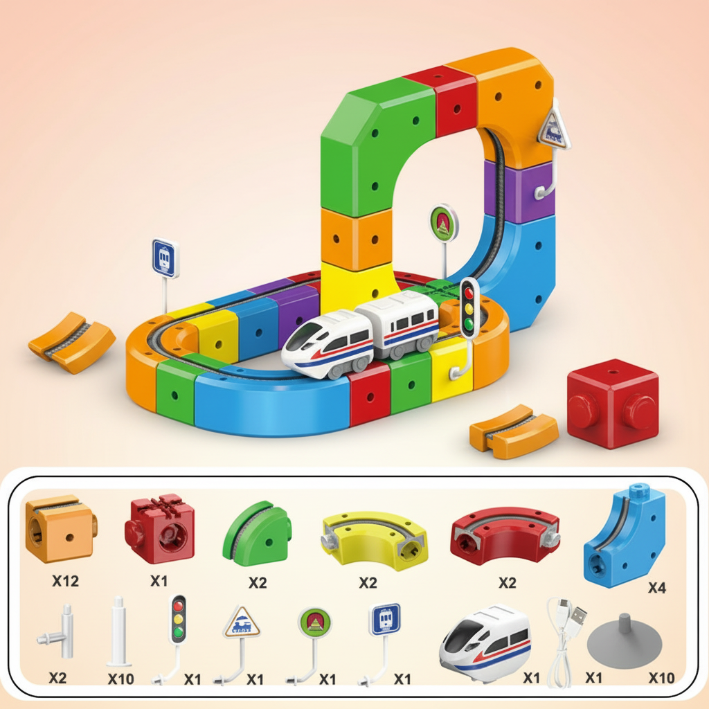 Set di blocchi da costruzione per pista di biglie per bambini, corsa creativa | Temsk