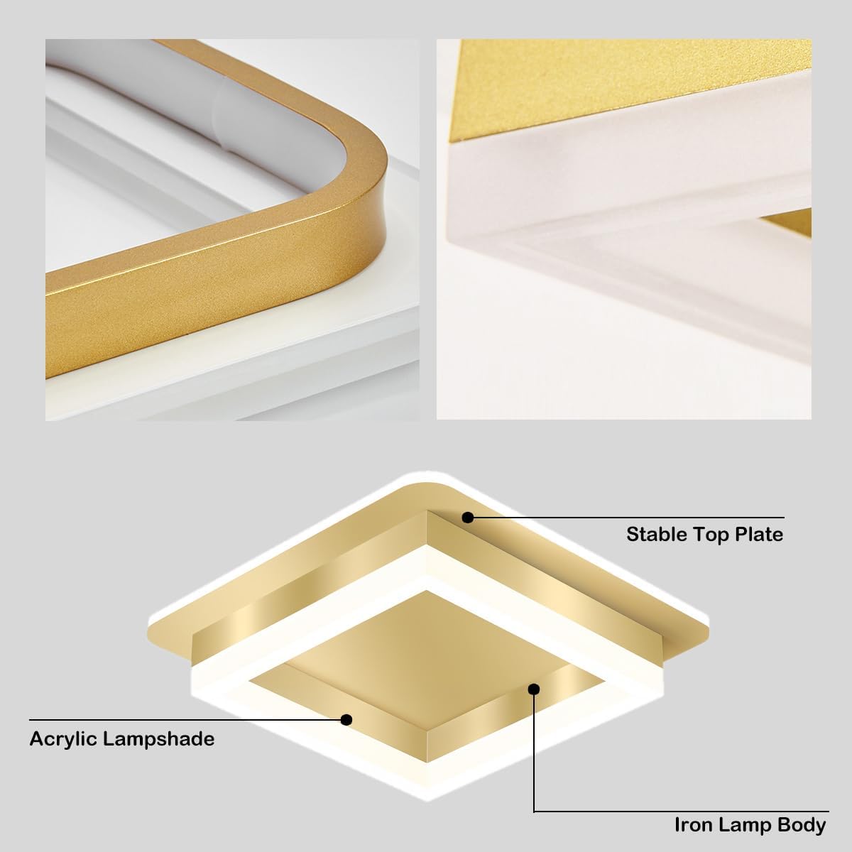 Square LED Ceiling Light With Modern Metal And Acrylic Flush Mount | Temsk