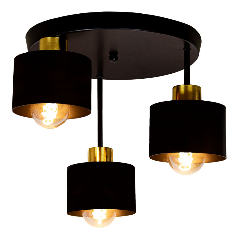 Three Light Black And Gold Ceiling Lamp With E27 Sockets | Temsk