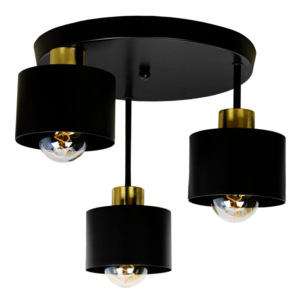 Three Light Black And Gold Ceiling Lamp With E27 Sockets | Temsk