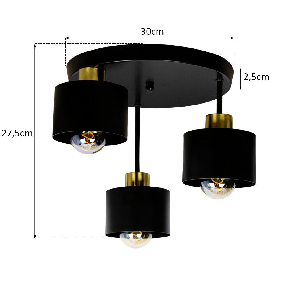 Three Light Black And Gold Ceiling Lamp With E27 Sockets | Temsk