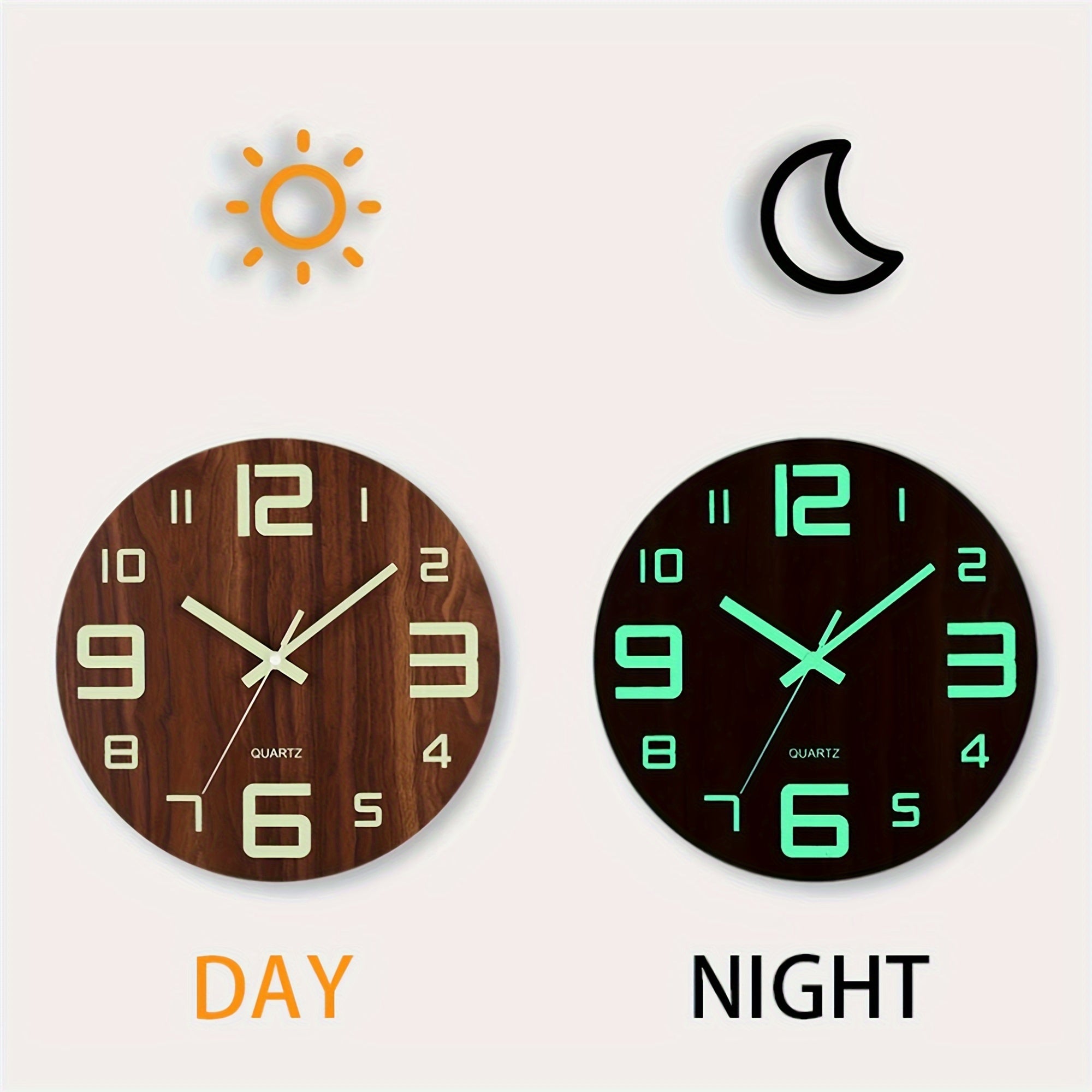Wanduhr aus Walnussholz mit leuchtendem Glow und geräuschlosem Quarzwerk | Temsk