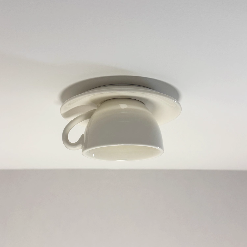 Coffee Cup Ceramic Ceiling Light With LED In Blue Pink For Bedroom And Living Room | Temsk