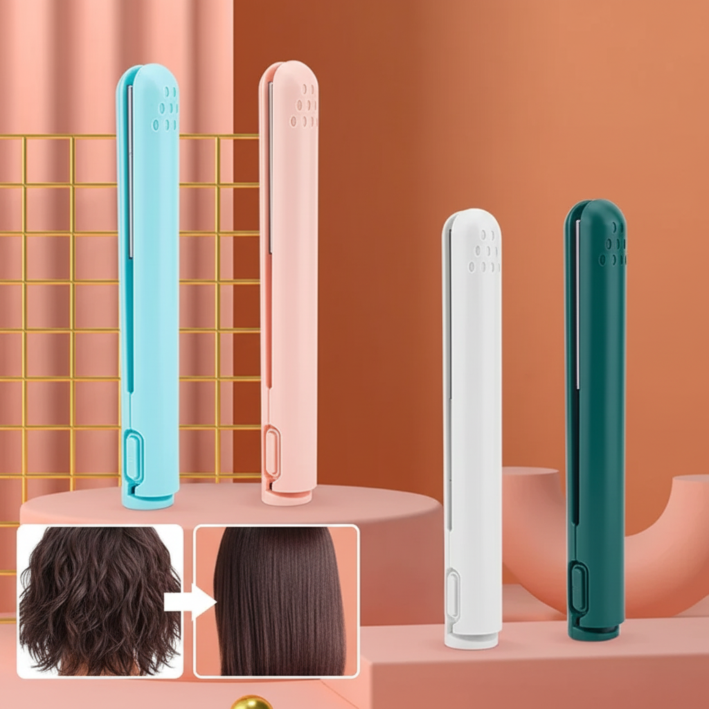 Cordless Mini Ceramic Hair Straightener And Curling Iron Portable Styler | Temsk