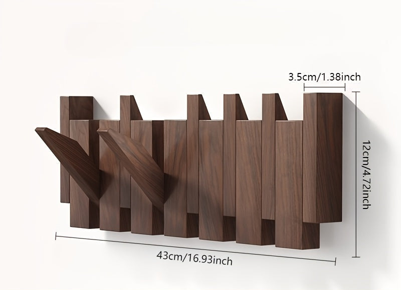 Wandhaken aus Holz mit ausklappbarem Klaviertastenhalter für Flur oder Schlafzimmer | Temsk
